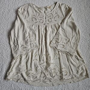 ODDY Women's Ivory Blouse Lace Embroidery Size-3XL Rayon Linen Blend